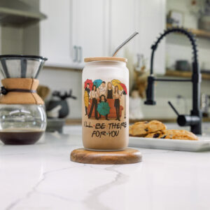 Personalised printed glass can tumbler with bamboo lid and steel straw