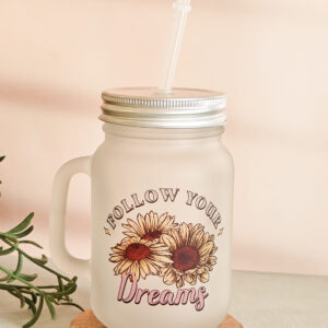Mason jar glass sipper with lid and straw
