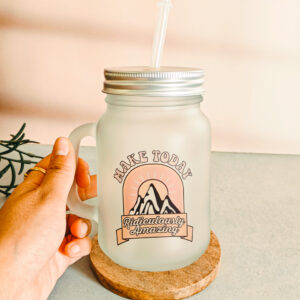 Personalised Glass sipper with lid and straw