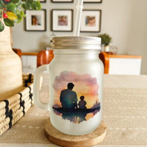 Personalised printed glass mason jar sipper with lid and straw