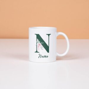 Personalised Ceramic Monogram Mug – Elegant Floral Letter Design