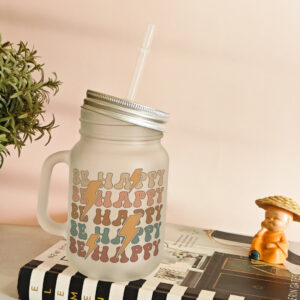 Personalised printed glass mason jar sipper with lid and straw