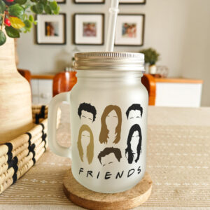 Personalised printed glass mason jar sipper with lid and straw