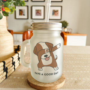 Personalised printed glass mason jar sipper with lid and straw